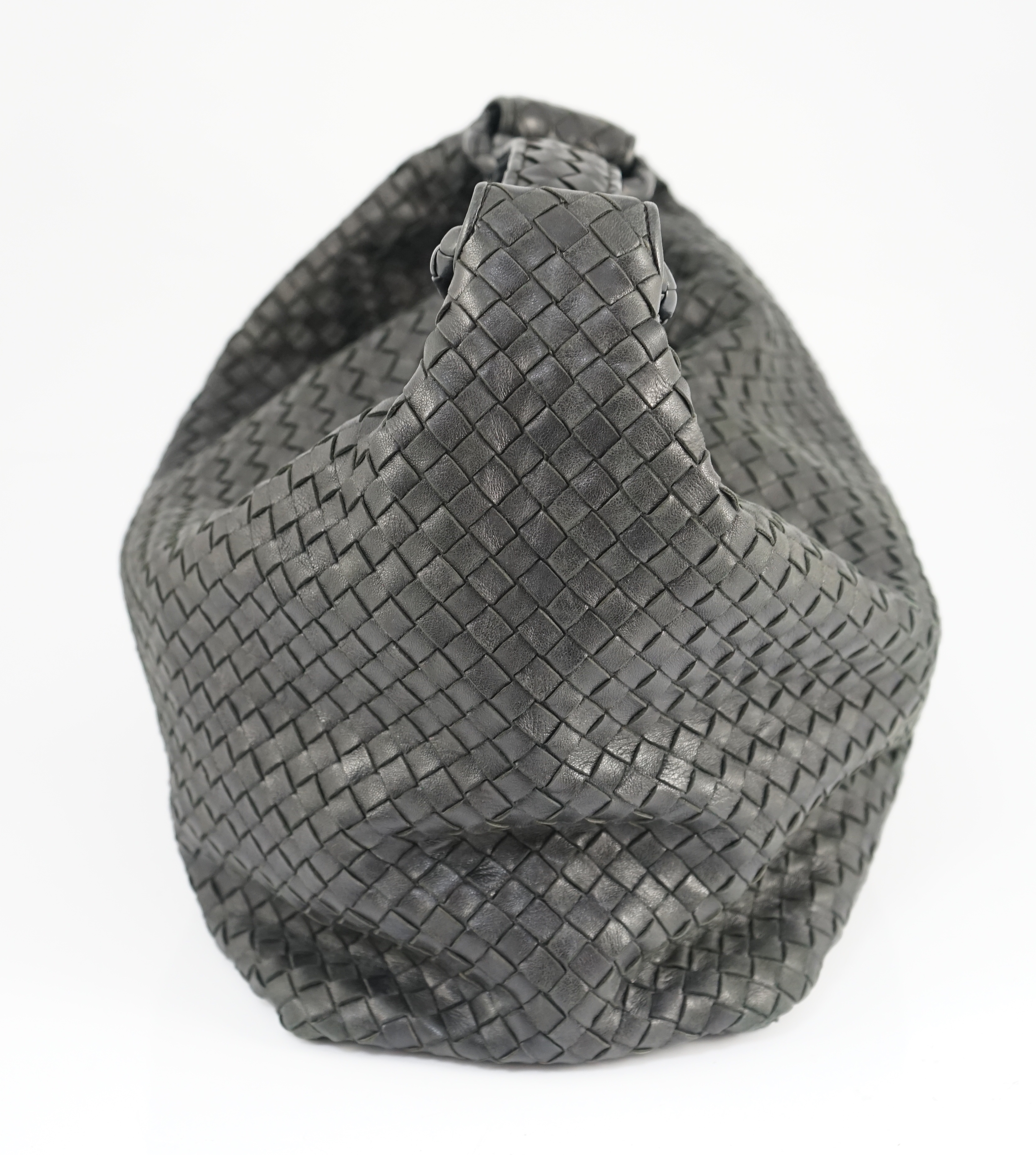 A Bottega Veneta intrecciato-weave medium black leather hobo bag, width 35cm, depth 15cm, height approx. 26cm